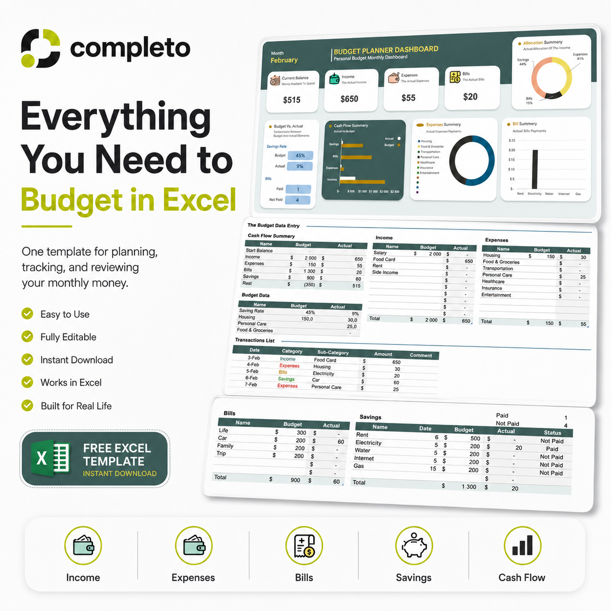 Monthly Budget Dashboard Excel Template with Dashboard preview 5