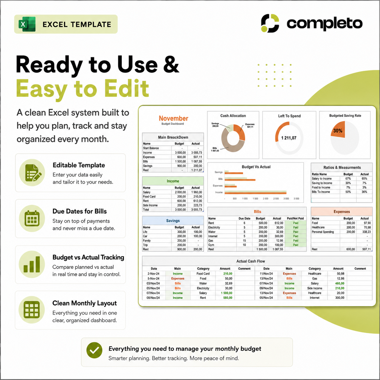Monthly Budget Dashboard Excel Template preview 4