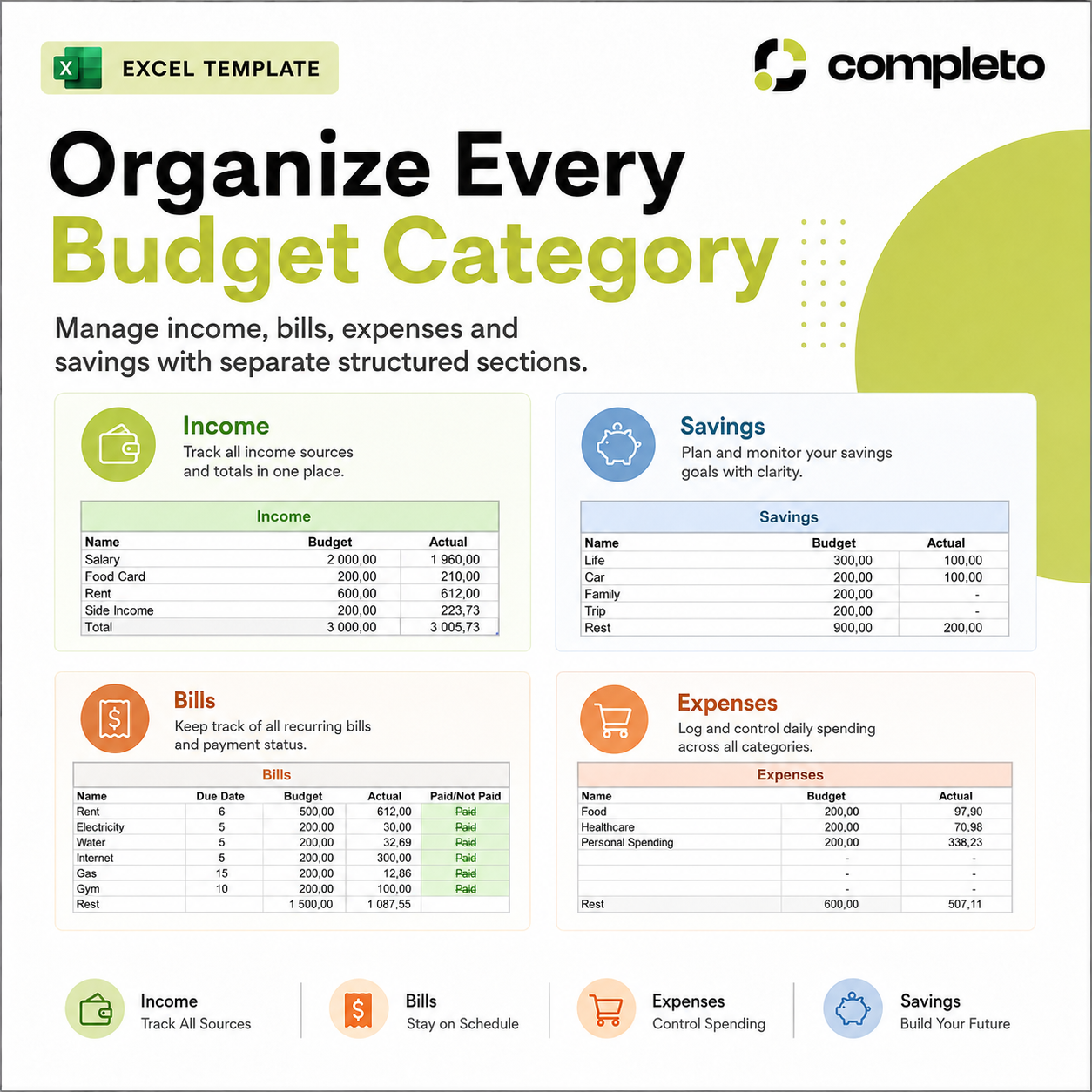 Monthly Budget Dashboard Excel Template preview 3