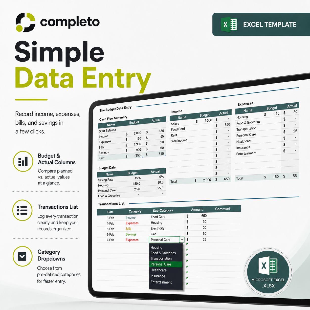 Monthly Budget Dashboard Excel Template with Dashboard preview 3